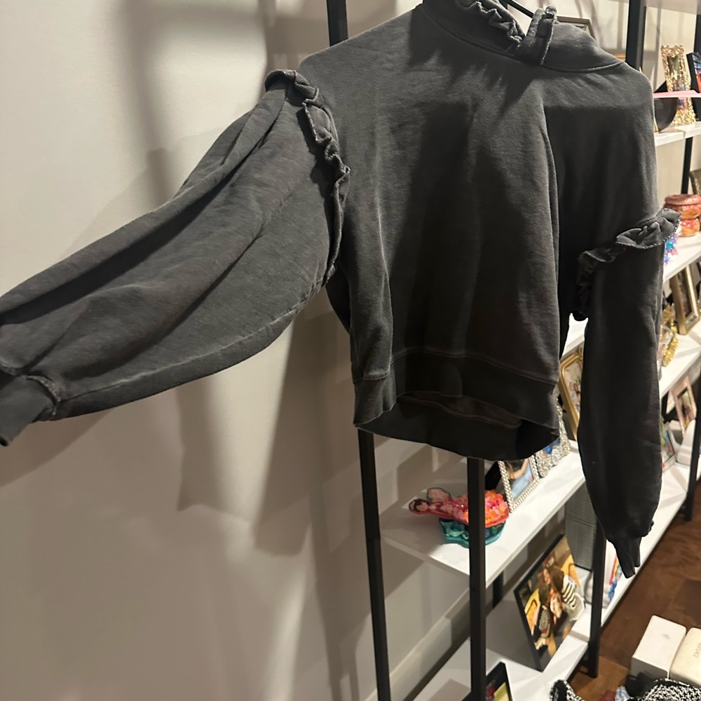 Gray Ruffled Sweatshirt